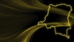 Prints of Map of Democratic Republic Congo, Gold glitter map on dark background Republic Of The Congo Prints: Democratic Republic Congo Print - Gold Glitter Map