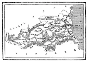 Vintage Mountain Landscape Prints: Map of the department of the Eastern Pyrenees
