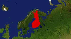 Prints of Map, Finland highlighted red Map Prints: Finland Map Print Highlighted in Red
