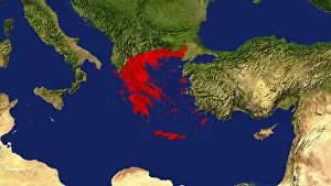 Prints of Map, Greece highlighted red Map Prints: Map of Greece Print Highlighted in Red