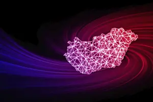 Prints of Map of Hungary, Polygonal mesh line map, modern map Map Prints: Map of Hungary, Polygonal Mesh Line Print