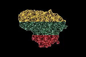 Prints of Map of Lithuania, Polygonal mesh line map, flag map Map Prints: Map of Lithuania, Polygonal Mesh Line Print