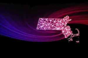 USA Map Prints: Map of Massachusetts, Polygonal mesh line map