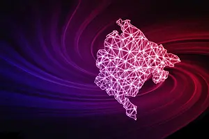 Prints of Map of Montenegro, Polygonal mesh line map, modern map Map Prints: Montenegro Polygonal Mesh Line Map Print