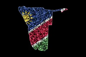 Prints of Map of Namibia, Polygonal mesh line map, flag map Map Prints: Namibia Print - Polygonal Mesh Line Map with Flag