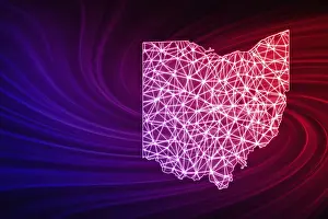 Modern USA Maps Prints: Map of Ohio, Polygonal mesh line map, modern map