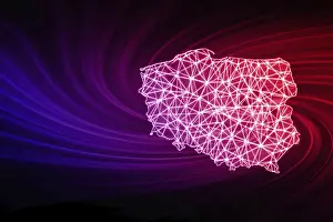 Prints of Map of Poland, Polygonal mesh line map, modern map Map Prints: Map of Poland, Polygonal mesh line map Print