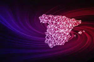 Prints of Map of Spain, Polygonal mesh line map, modern map Map Prints: Map of Spain, Polygonal Mesh Line Print