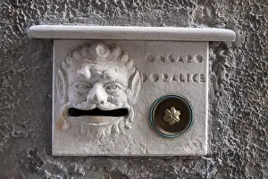 Deserted City Street Scene Prints: Marble letterbox and bell button