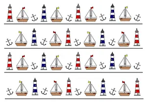 Lighthouse Prints: Maritime Print with Ship, Lighthouse and Anchor