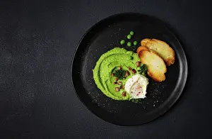 Homemade Breakfast Ideas Prints: Mashed peas, with boiled egg, fried bacon