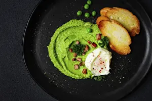 French Baguette Photography Prints: Mashed peas, with boiled egg, fried bacon