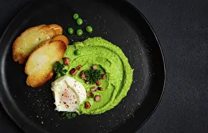 Broccoli Vegetable Nutrition Prints: Mashed peas, with boiled egg, fried bacon