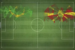 Prints of Mauritania vs North Macedonia Soccer Match, national colors, national flags, soccer field, football game, Competition concept, Copy space Macedonia Prints: Mauritania vs North Macedonia Soccer Match Print