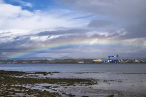 UNESCO World Heritage Site Scotland Prints: Rainbow over Forth Estuary, Forth Bridge