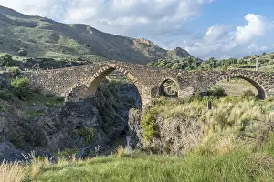 Volcanic Landscape Europe Prints: Medieval bridge over River Simeto