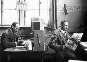 Framed Print : 1926 German Print of Two Men in an Office Framed Print : 1926 German Print of Two Men in an Office