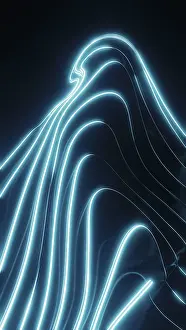 Modern Illustration Style Prints: Mesmerizing neon lines create a dynamic abstract wave pattern