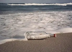Message In A Bottle Prints: Message in a bottle at the beach
