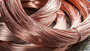 Metal Processing Factory Prints: Metal, copper, copper wire on a roll for further processing