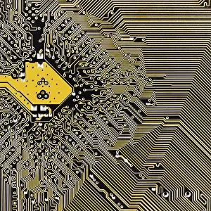 Printed Wiring Board PWB Prints: Microelectronic circuit board background close up