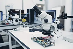 Scientific Research Equipment Prints: Microscope in Scientific research tech Laboratory on table