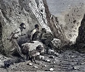 Miners using dynamite for blasting Print