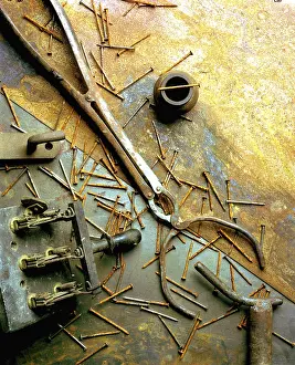 Vintage Office Supplies Prints: Miscellaneous old rusty tools (rusty metal)
