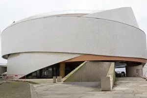 Prints of Modern architecture, exterior view of the Porto Leixoes Cruise Terminal with white azulejos in the harbour of Matosinhos, Norte region, Porto district, Portugal Modern architecture Heritage Site Prints: Modern Architecture, Porto Leixoes Cruise Terminal Print