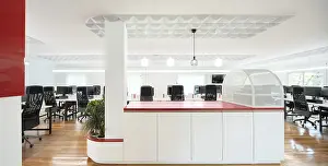 Contemporary Office Space Prints: A modern office interior with an open workspace