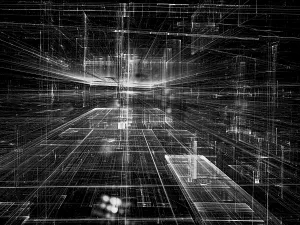 Fractal Geometry Design Prints: Modern technology background with light effects - abstract computer-generated image