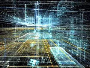 Fractal Geometry Design Prints: Modern technology background with light effects - abstract computer-generated image