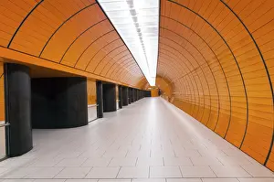 Empty Metro Station Photo Prints: Modern underground corridor interior with ceiling light
