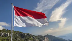 European State Flags Prints: The Monaco flag flutters in the wind