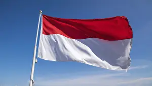 Flag Fluttering In Wind Prints: The Monaco flag flutters in the wind