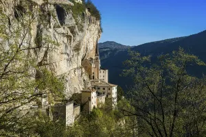 Sacred Building In Nature Prints: Monastery on a slope in a gorge