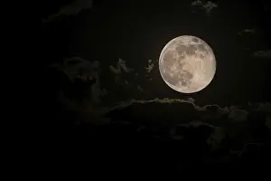 Deserted Landscape At Night Prints: Full moon with clouds over Sauerland