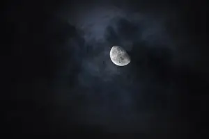 Nocturnal Atmosphere Prints: Moon in the night sky with clouds