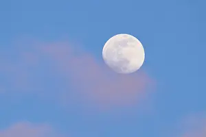 Southern Germany Atmosphere Prints: Moon at sunset, evening, clouds