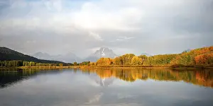 US America Nature Reserves Prints: Mount Moran reflected in Snake River