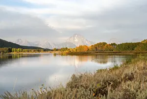 Mountainous Autumn Landscape Prints: Mount Moran reflected in Snake River