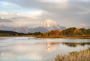 Grand Teton Range Autumn Prints: Mount Moran reflected in Snake River