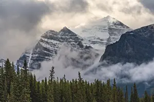 Alberta Canada Landscape Prints: Mountain massif with snow and clouds