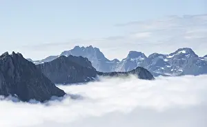 Uninhabited Norwegian Countryside Prints: Mountain peaks above the clouds