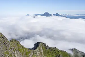 Cloudy Mountain Landscape Prints: Mountain peaks above the clouds