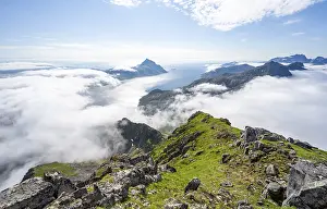 Cloudy Mountain Landscape Prints: Mountain peaks above the clouds