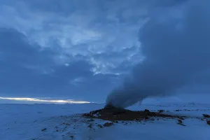 Northern Europe Volcanic Area Prints: Mud pot with steam source at dawn