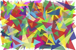 Deserted Colourful Scene Prints: One hundred multi-colored triangles simple background