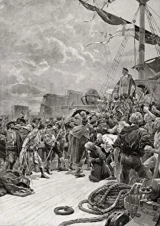 Sailing Ship History Prints: Mutiny against Christopher Columbus