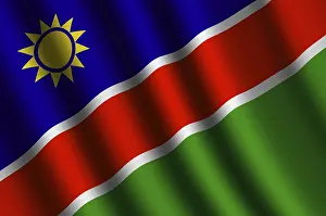 Flag Blowing In Wind Prints: The Namibia flag flying in the wind